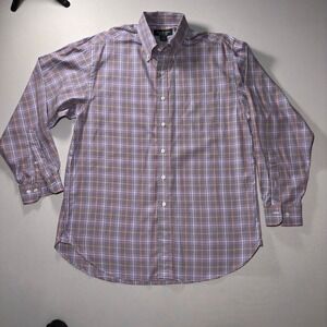 Brooks Brothers Country Club Button Shirt Mens L/R Purple Plaid  ITALY USA